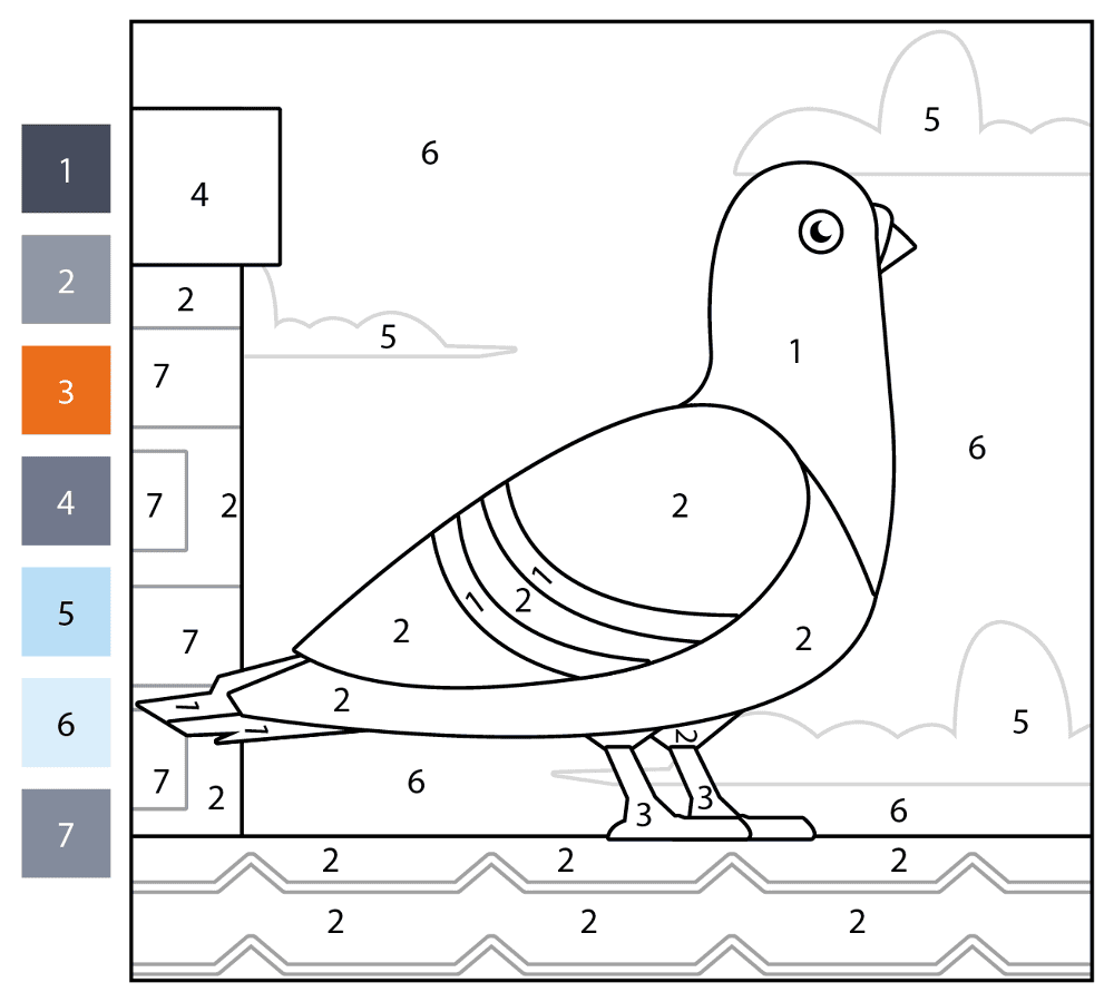 Pigeon Bird Color By Number Coloring Page Md Coloring Page — Free Printable — free printable coloring page